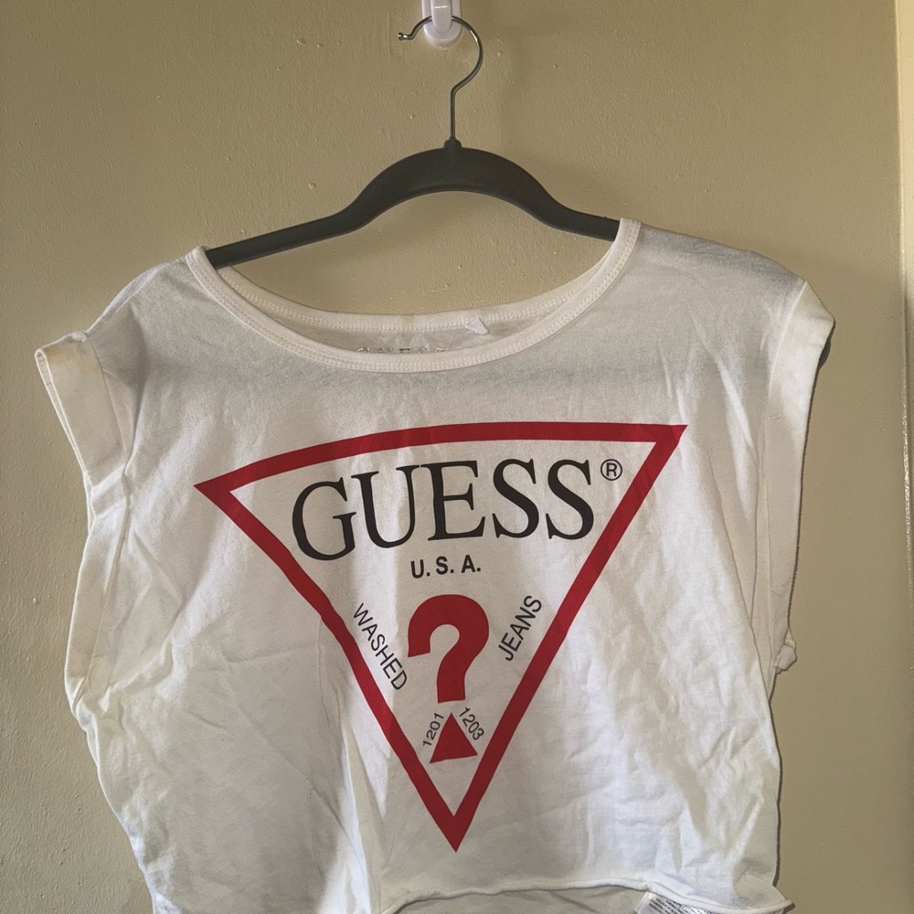 GUESS White Tee with Red Logo